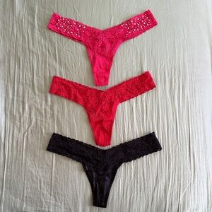 3 x Victoria's Secret Luxe The Lacie Thong Panties Floral Lace Waistband